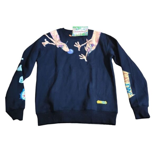 Nickelodeon Retro Cat Dog 90s Cartoon Sweater Velvet Wrap Around Print Mens S - Picture 1 of 8